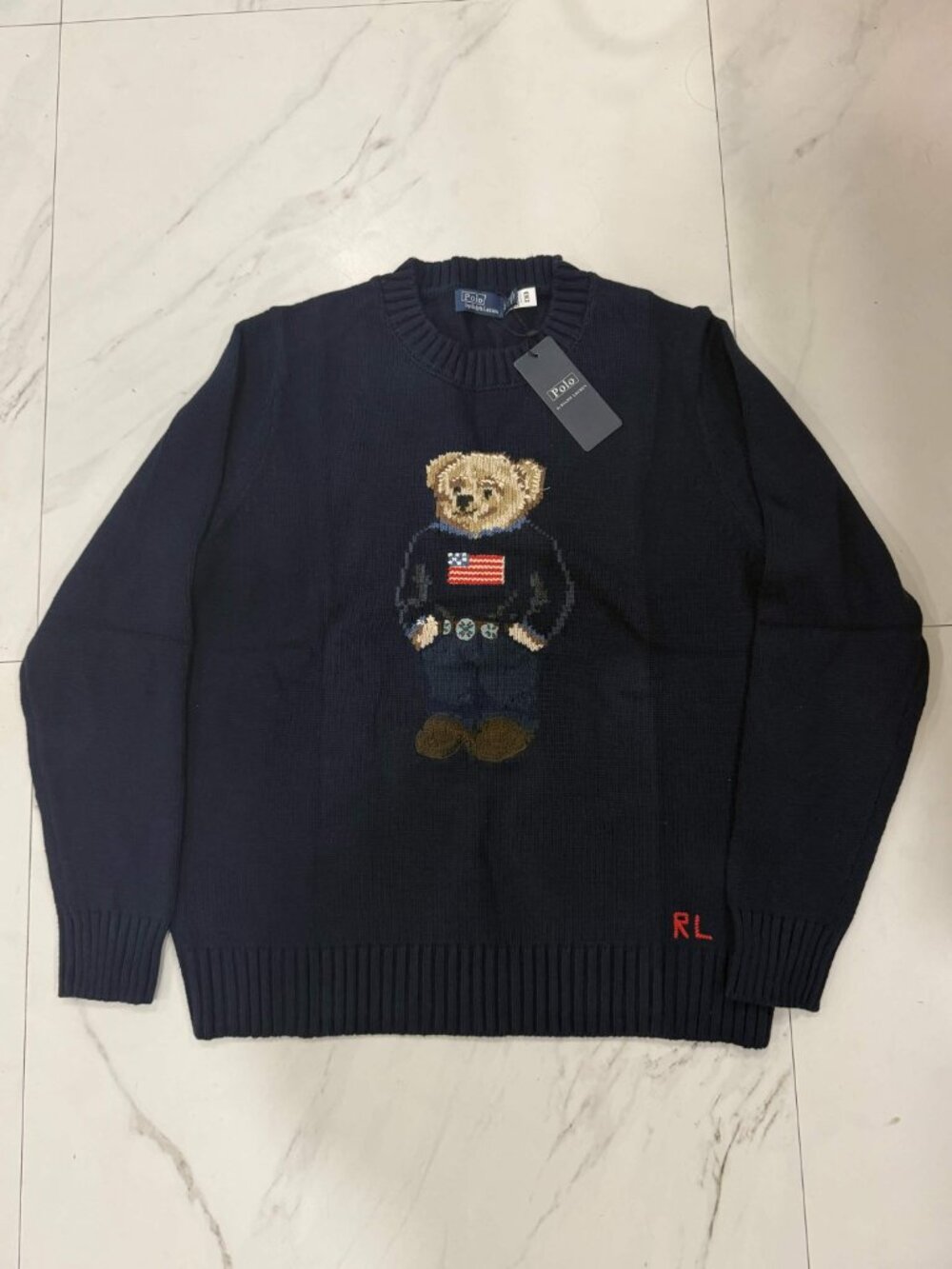 Polo Ralph Lauren Teddy Bear Sweater Navy Blue RL Teddy Men’s Large
